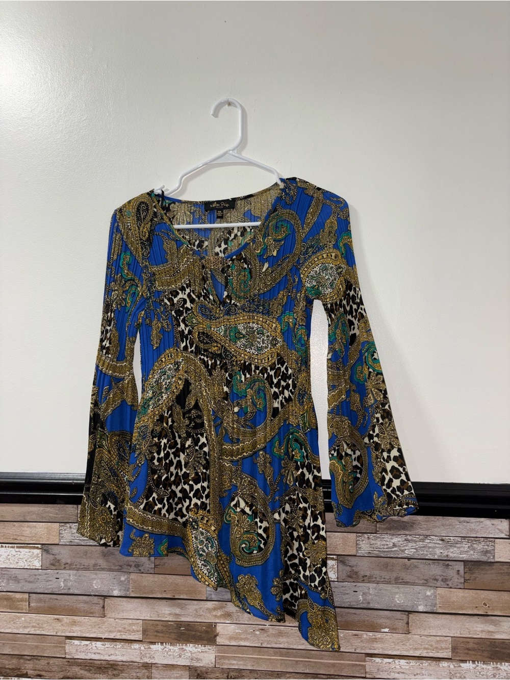 Melissa Paige Pleated Asymmetric Tunic Blouse With Flare Sleeves Size Petite M